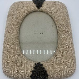 Vintage Picture Frame Beaded Elegant Wedding Photo Gift Ivory Metal Accent 5x7